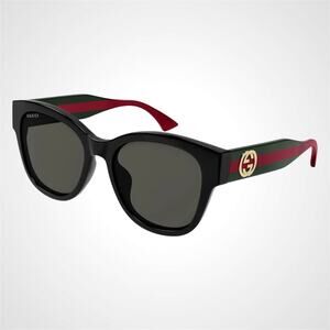 New GUCCI Sunglasses Black Cat Eye Round Red Green Web Arms Gold GG